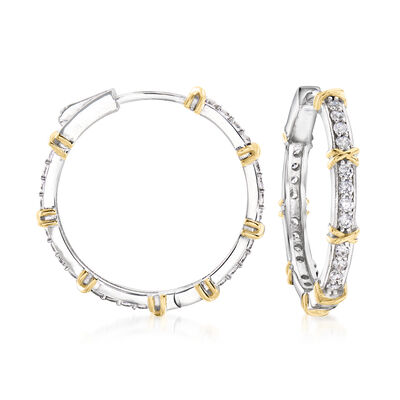 1.20 ct. t.w. CZ Hoop Earrings in Sterling Silver with 18kt Gold Over Sterling