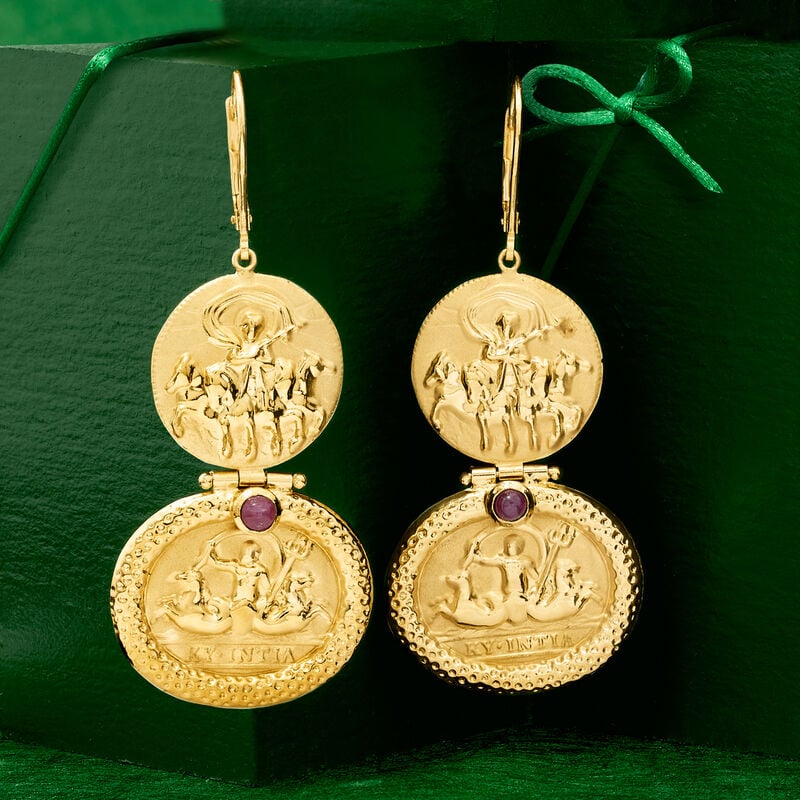 Italian Tagliamonte .80 ct. t.w. Ruby Cameo-Style Drop Earrings in 18kt Gold Over Sterling image number 2