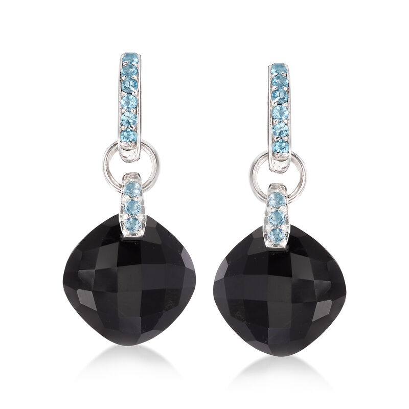 Black Onyx and .60 ct. t.w. Sky Blue Topaz Huggie Hoop Earrings image number 0