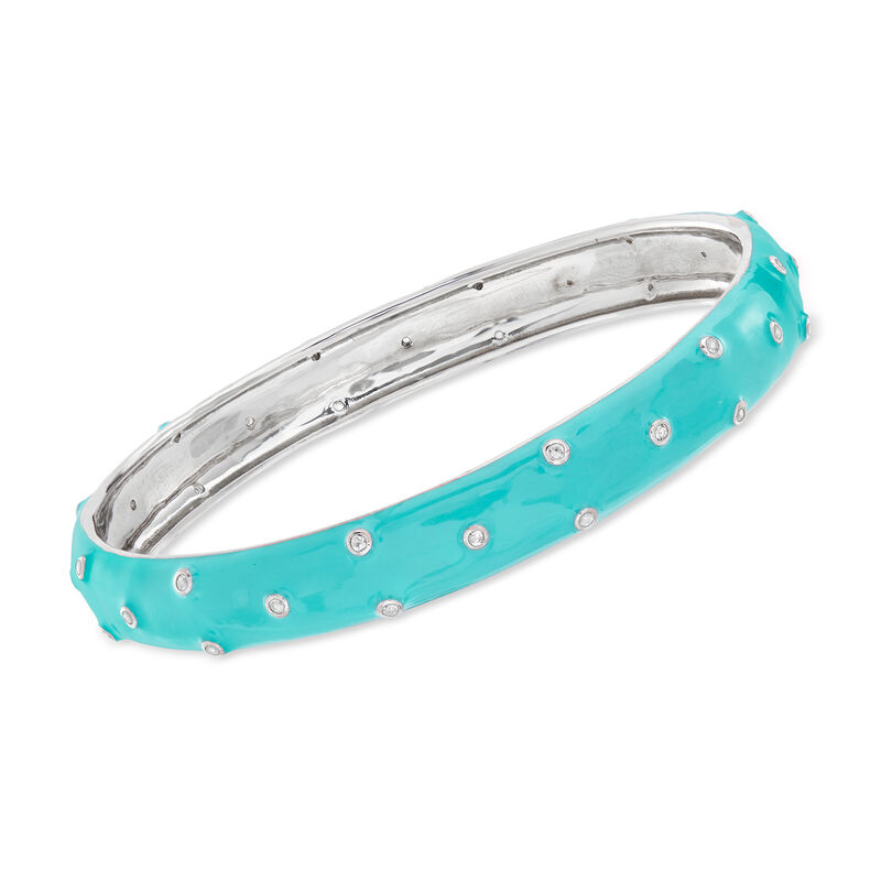 .40 ct. t.w. White Topaz and Turquoise Enamel Polka Dot Bangle Bracelet in Sterling Silver image number 0