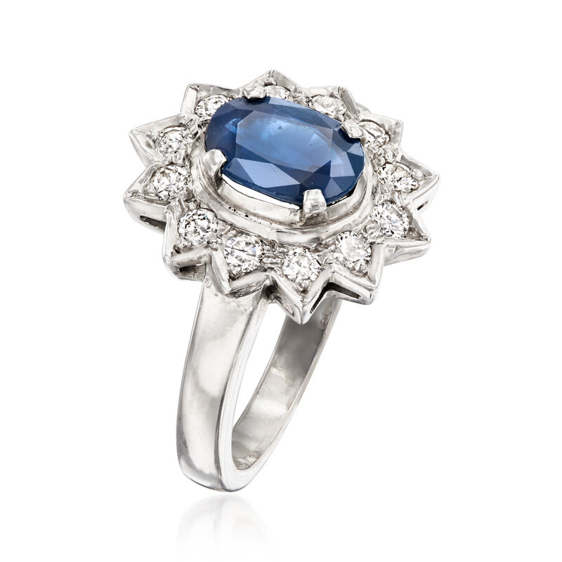 C. 1980 Vintage 1.10 Carat Sapphire and .45 ct. t.w. Diamond Ring in 18kt White Gold. Size 5 image number 2