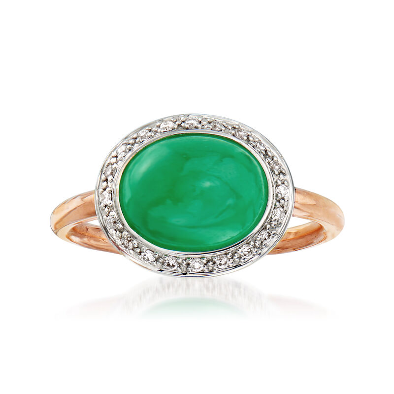 C. 1990 Vintage Mimi Milano Green Jade and .15 ct. t.w. Diamond Ring in 18kt Two-Tone Gold image number 0