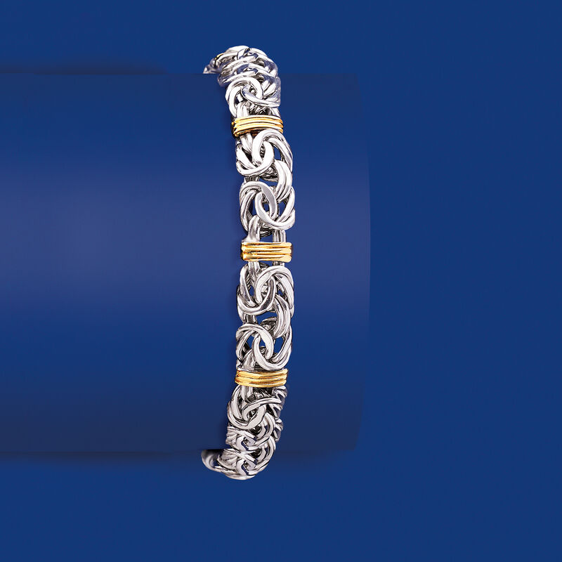 Sterling Silver and 14kt Yellow Gold Byzantine Station Bracelet image number 2