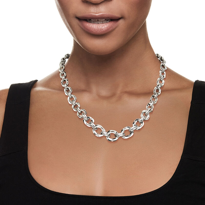 Sterling Silver Graduated Oval-Link Necklace image number 1
