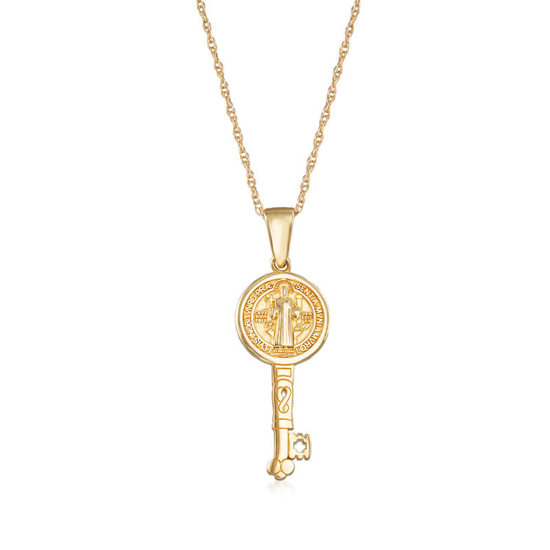 14kt Yellow Gold Saint Benedict Key Pendant Necklace. 18&quot; image number 1