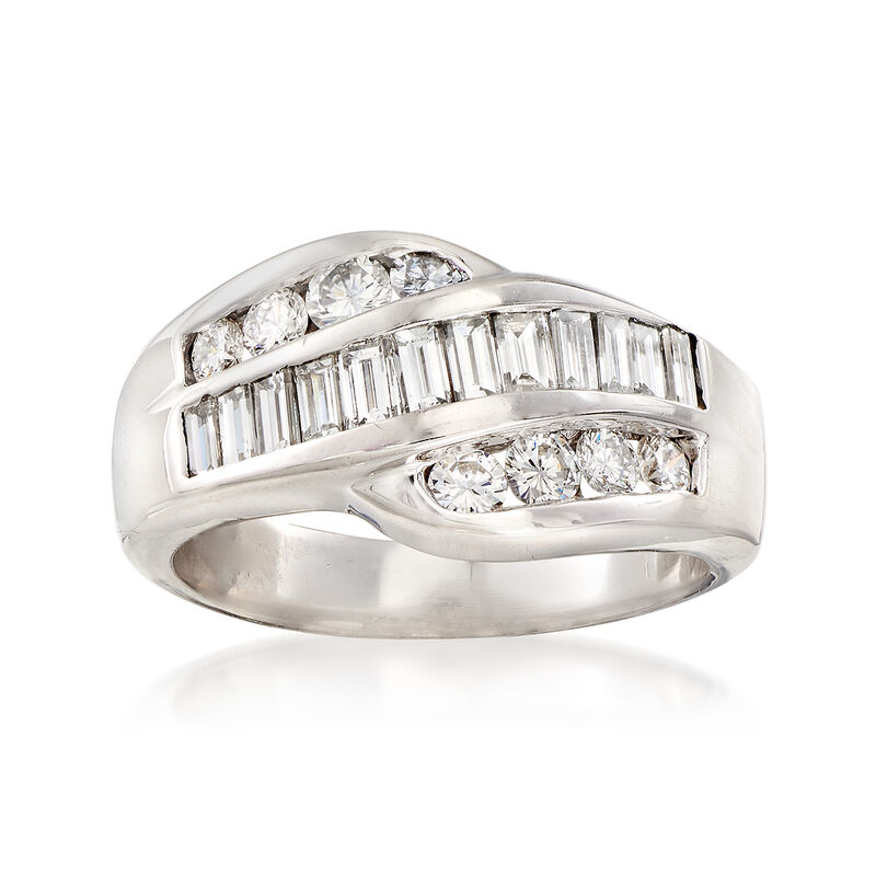 C. 1980 Vintage 1.10 ct. t.w. Diamond Crossover Ring in 14kt White Gold image number 0