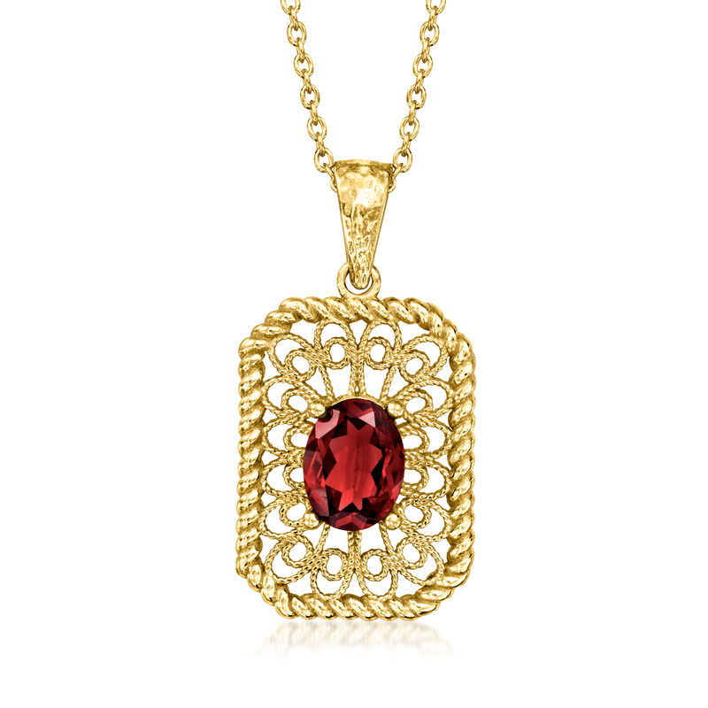 2.00 Carat Garnet Filigree Pendant Necklace in 18kt Gold Over Sterling. 18&quot; image number 0