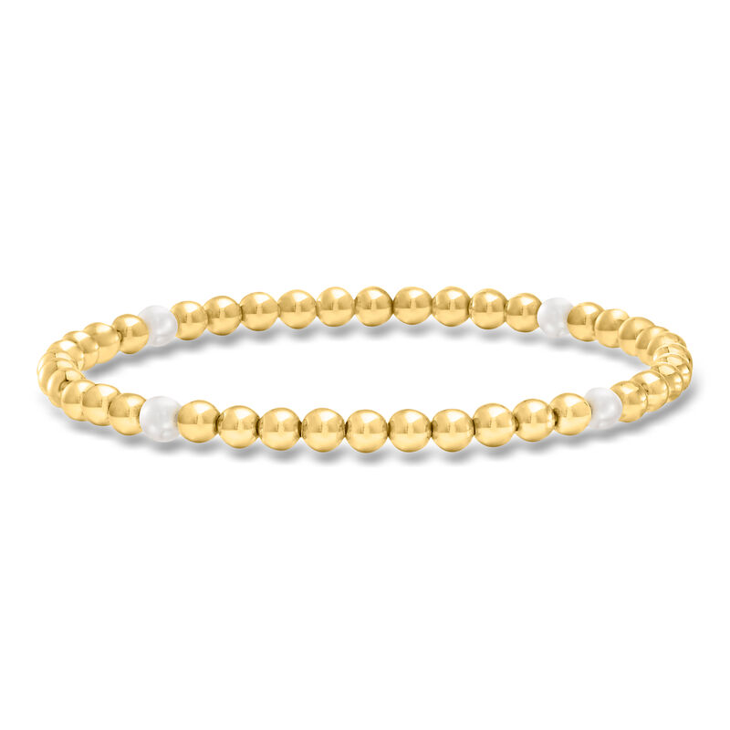 4-4.5mm Cultured Pearl and 18kt Gold Vermeil Bead Stretch Bracelet image number 0