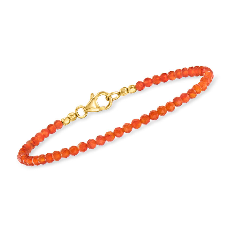3-3.5mm Orange Carnelian Bead Bracelet in 18kt Gold Over Sterling image number 0