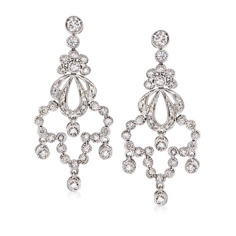 C. 1980 Vintage 1.50 ct. t.w. Diamond Chandelier Earrings in 14kt White Gold image number 0