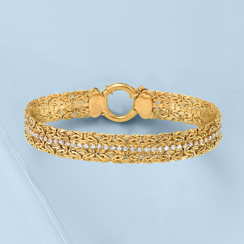 3.00 ct. t.w. CZ Byzantine Bracelet in 18kt Gold Over Sterling image number 2