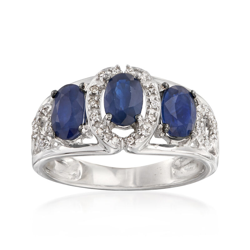 C. 1990 Vintage 1.65 ct. t.w. Sapphire and .10 ct. t.w. Diamond Ring in 14kt White Gold image number 0