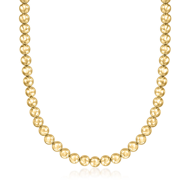 Italian 7mm 14kt Yellow Gold Bead Necklace. 18&quot; image number 1