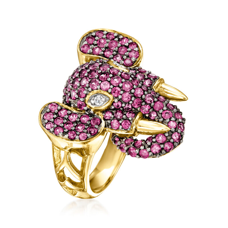 1.50 ct. t.w. Rhodolite Garnet Elephant Ring with White Topaz Accents in 18kt Gold Over Sterling image number 2