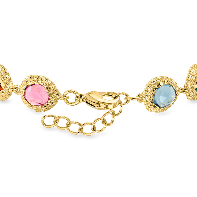 14kt Yellow Gold-Plated Bracelet with Natural and Simulated Multicolored Gemstones. 7" image number 2