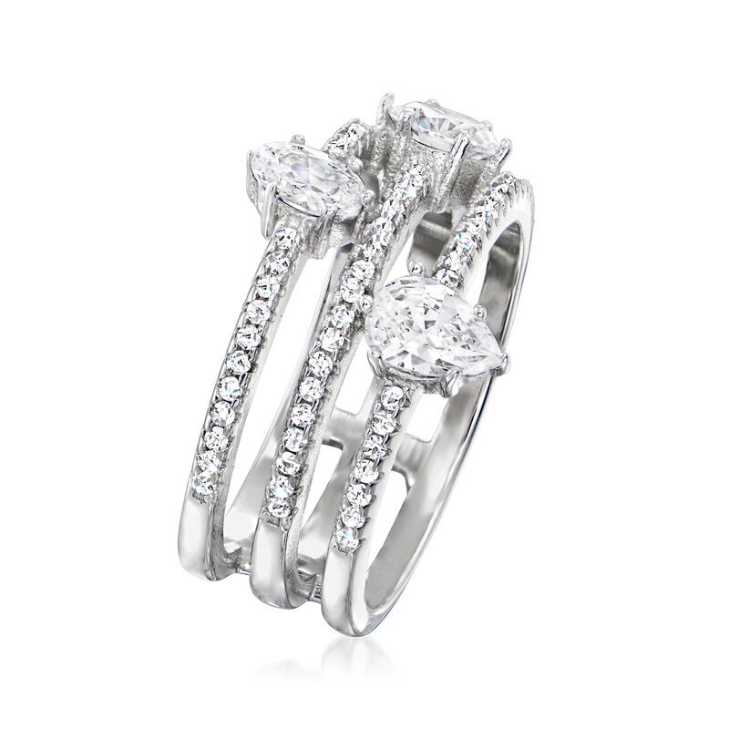 1.48 ct. t.w. CZ Three-Row Ring in Sterling Silver image number 2