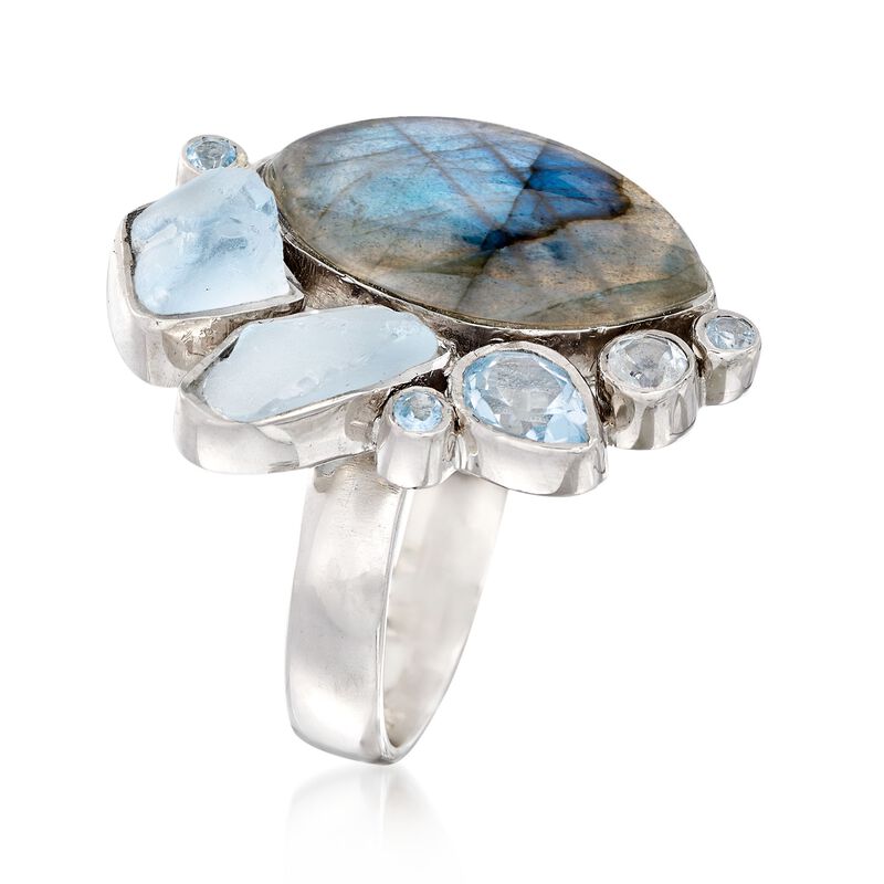 Labradorite and 2.39 ct. t.w. Blue Topaz Free-Form Ring in Sterling Silver. Size 5 image number 2