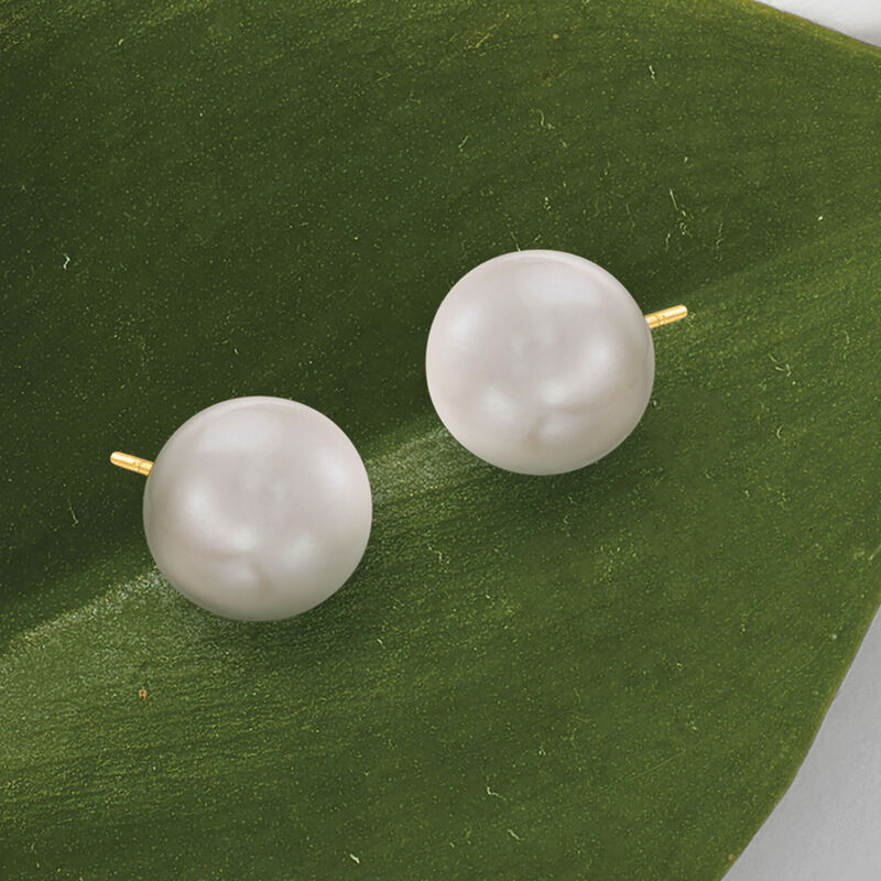 8-9mm Cultured Button Pearl Stud Earrings in 14kt Yellow Gold  image number 3