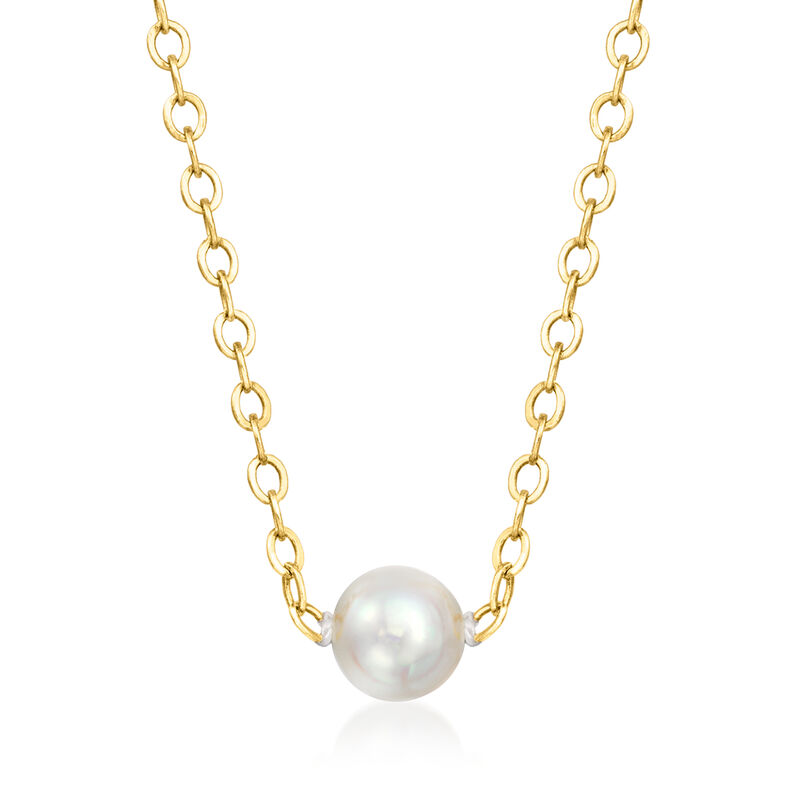 4mm Cultured Akoya Pearl Necklace in 14kt Yellow Gold. 16&quot; image number 1