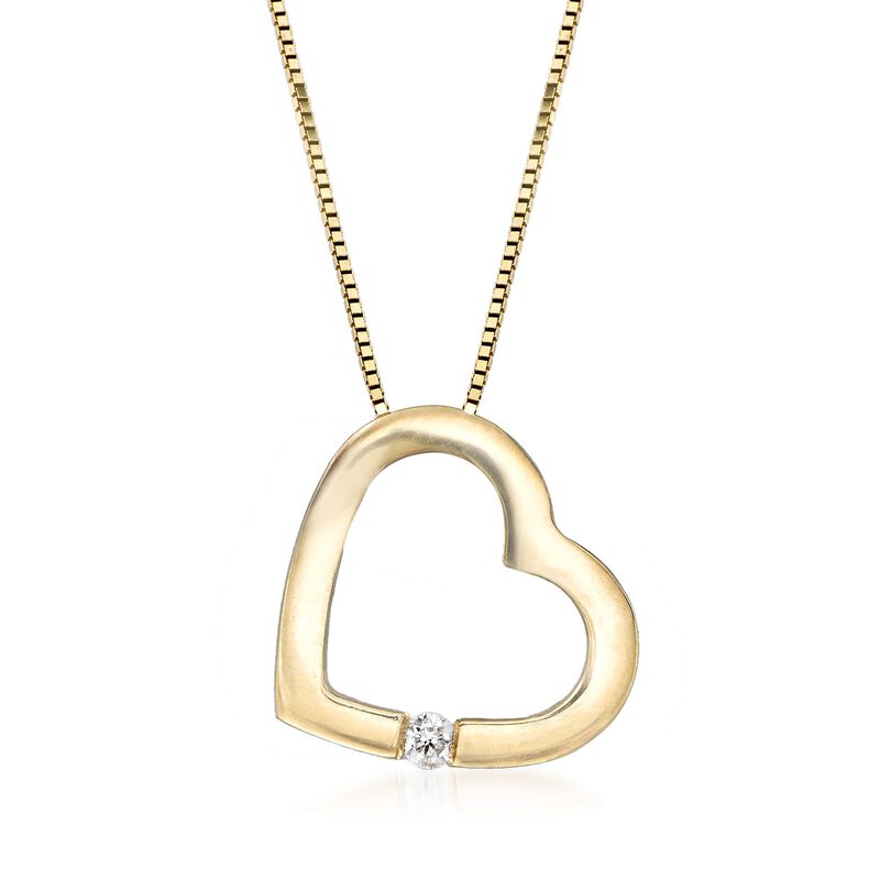 14kt Yellow Gold Open-Space Heart Necklace with Diamond Accent. 18&quot; image number 1