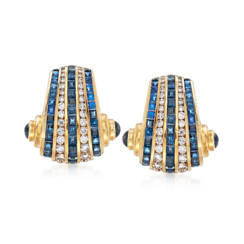 C. 1990 Vintage Charles Krypell 9.60 ct. t.w. Sapphire and 2.00 ct. t.w. Diamond Clip-On Earrings in 18kt Yellow Gold image number 0