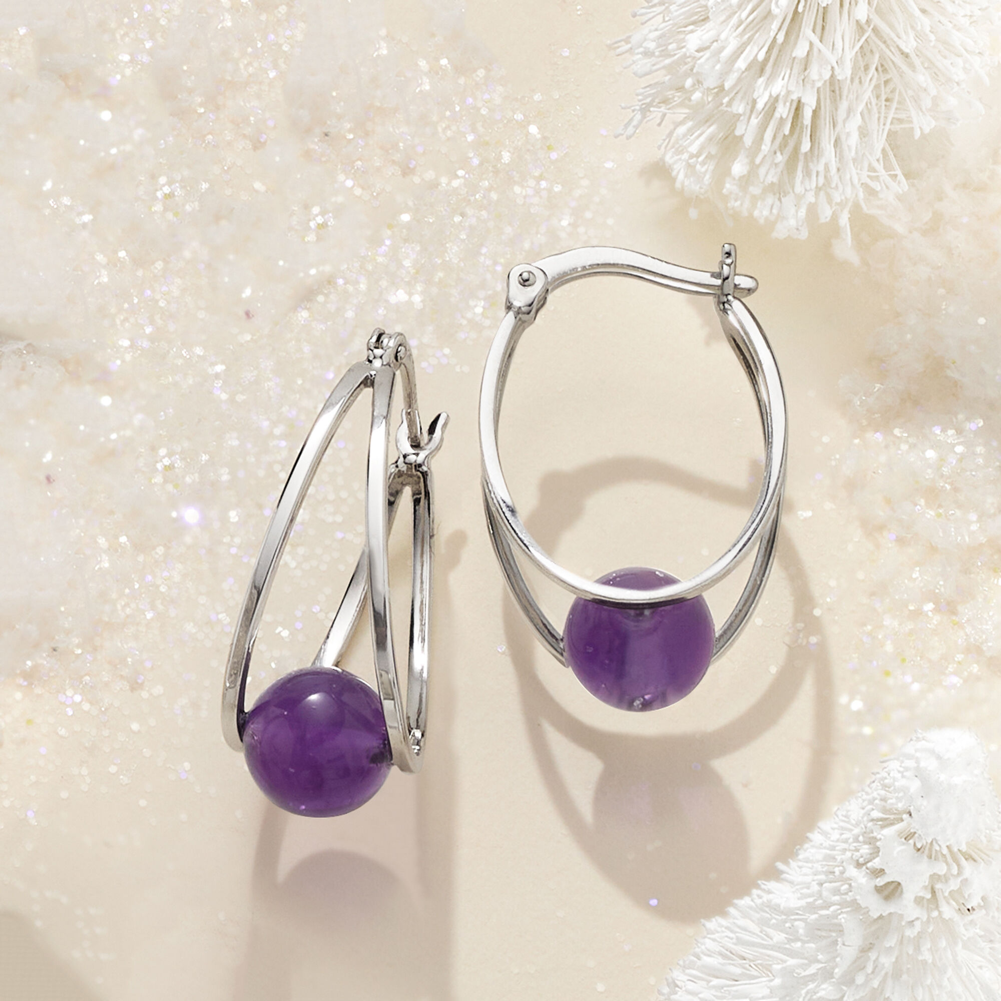 1.40 ct. t.w. Amethyst Double-Hoop Earrings in Sterling Silver