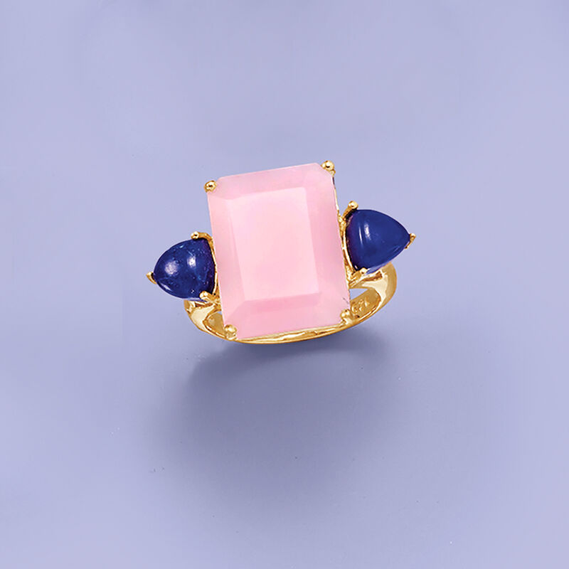 Pink Opal and Lapis Ring in 18kt Yellow Gold Over Sterling image number 5