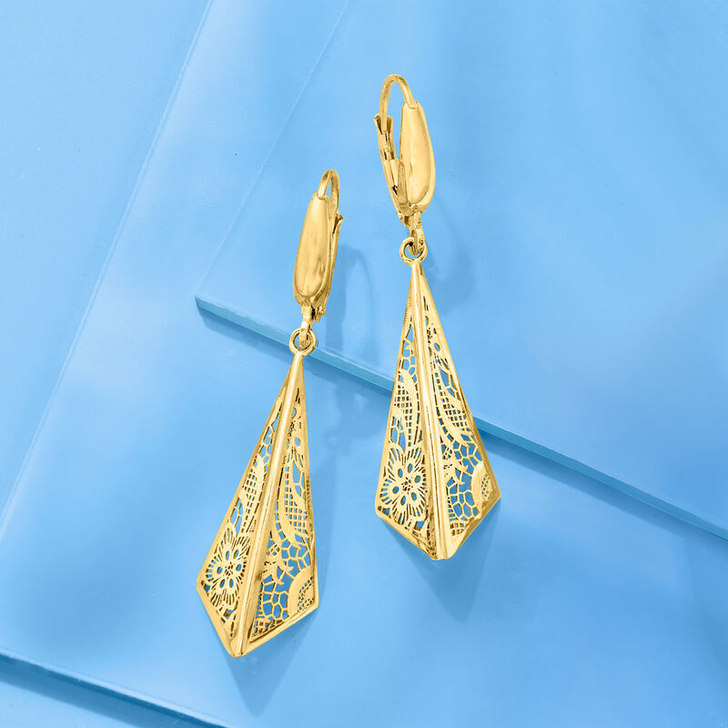 Italian 14kt Yellow Gold Lace Triangle Drop Earrings image number 4