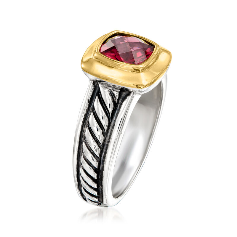 C. 1990 Vintage David Yurman 2.20 Carat Rhodolite Garnet Ring in Sterling Silver and 18kt Yellow Gold. Size 7 image number 2