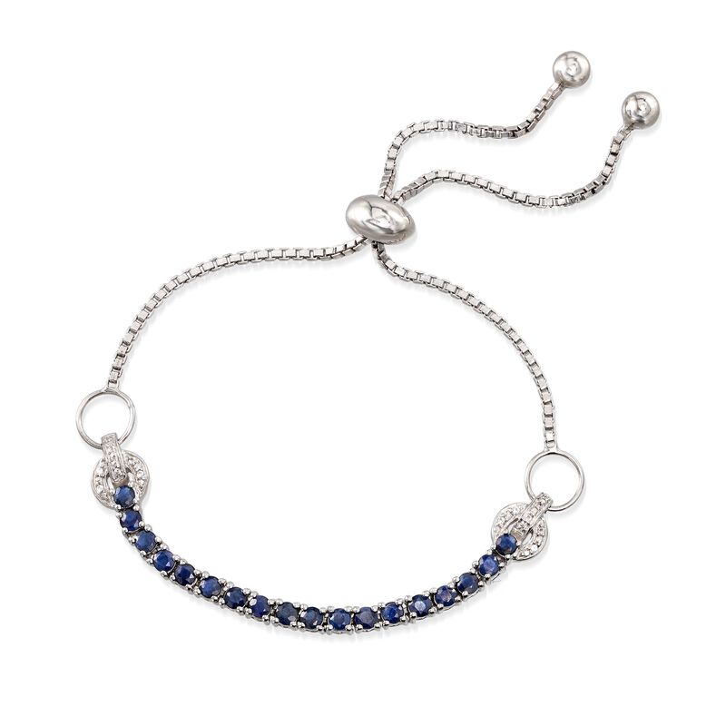2.00 ct. t.w. Sapphire Bolo Bracelet with White Zircon in Sterling Silver image number 2