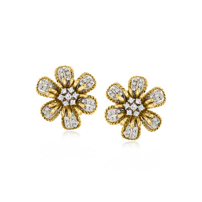 C. 1980 Vintage 1.05 ct. t.w. Diamond Flower Earrings in 14kt Two-Tone Gold