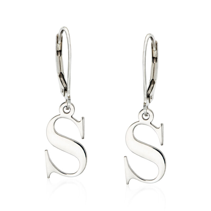 Sterling Silver Block Initial Drop Earrings  image number 3