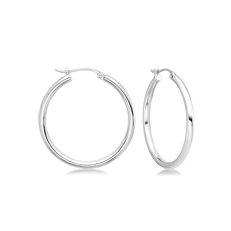 2mm Platinum Hoop Earrings. 1&quot; image number 0