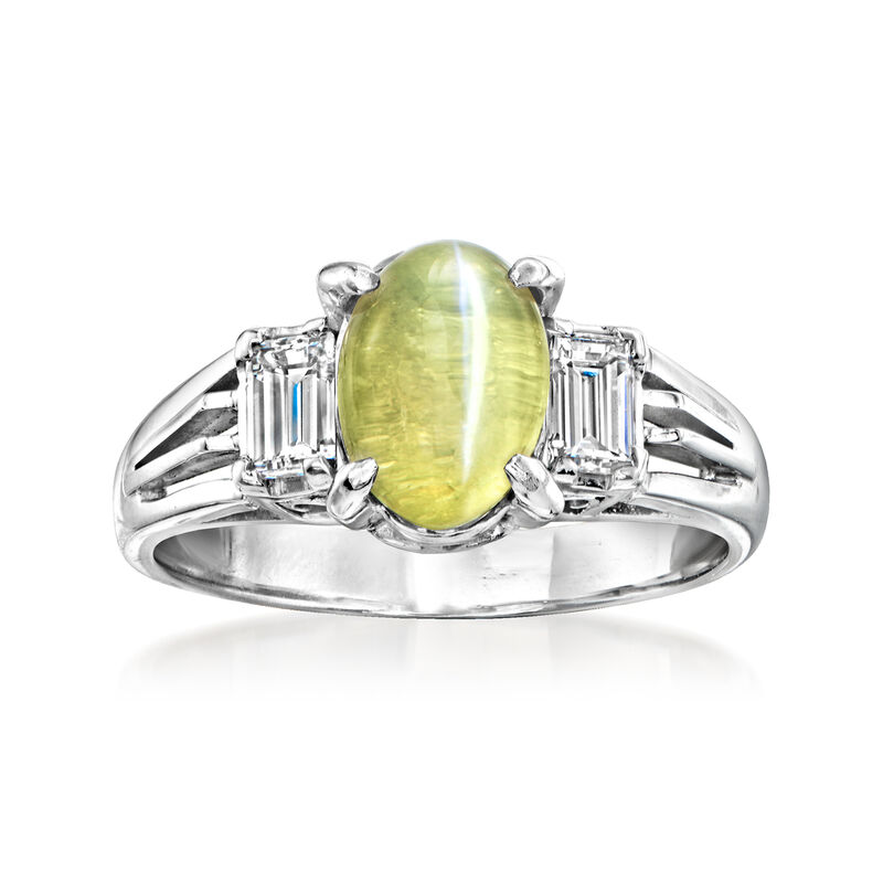 C. 1990 Vintage Cat's Eye Chrysoberyl Ring with .47 ct. t.w. Diamonds in Platinum. Size 6.5 image number 0