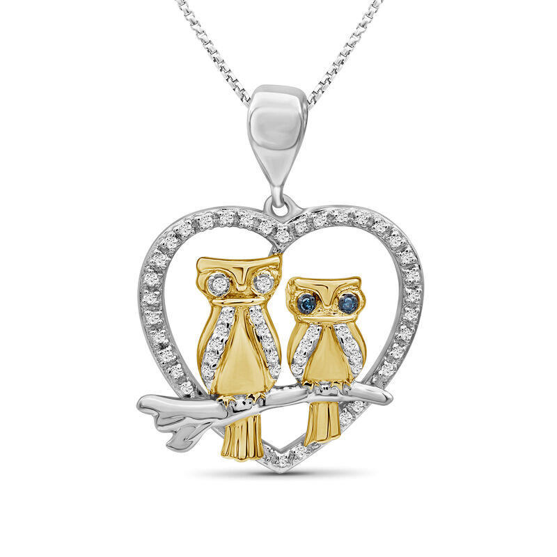 .16 ct. t.w. Diamond Owl Pendant Necklace in Two-Tone Sterling. 18&quot; image number 0