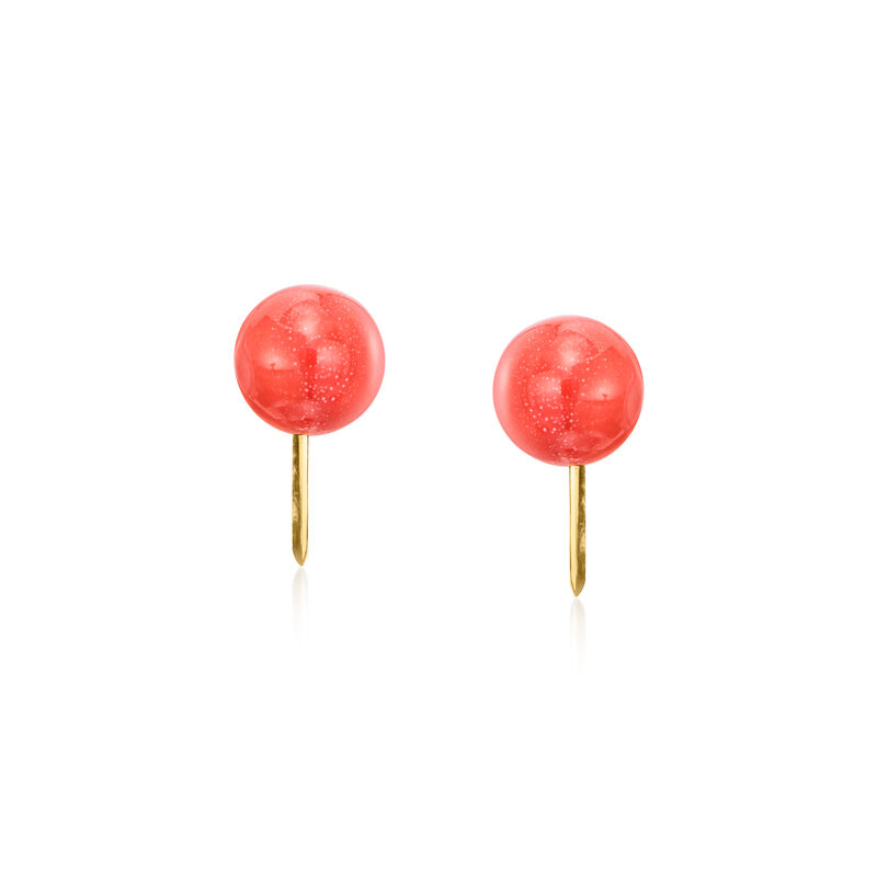 C. 1990 Vintage 6mm Coral Bead Earrings in 18kt Yellow Gold image number 0