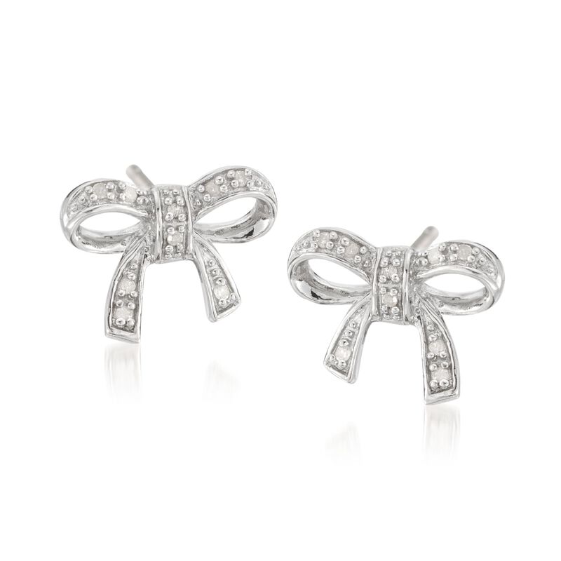 Sterling Silver Bow Earrings with Diamond Accents image number 0
