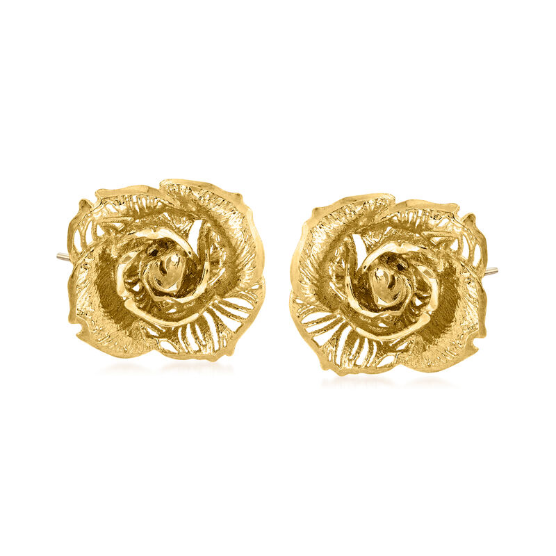 Italian 14kt Yellow Gold Rose Earrings image number 0