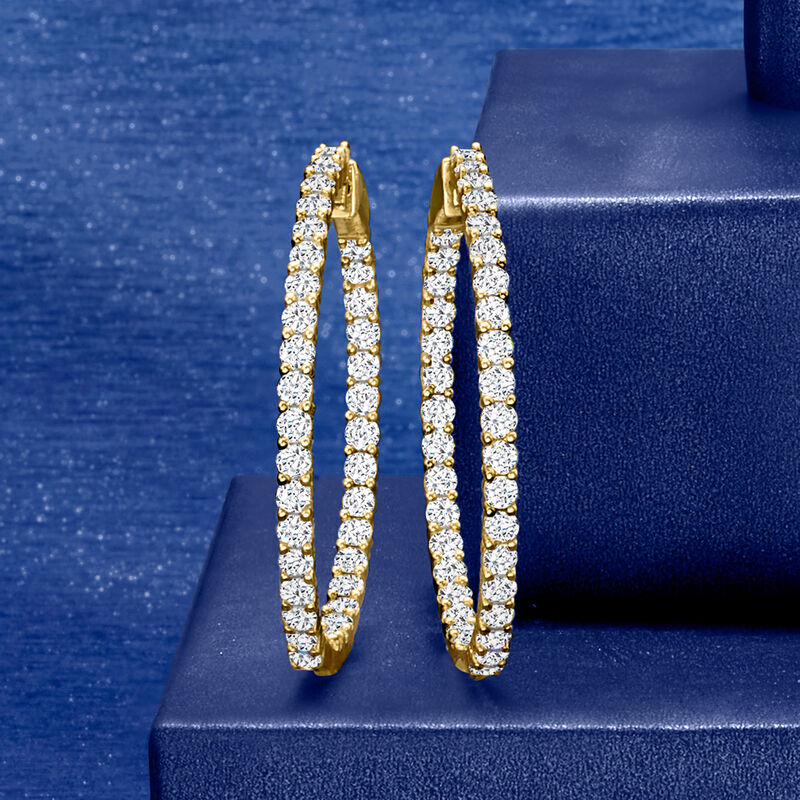 5.00 ct. t.w. Diamond Inside-Outside Hoop Earrings in 14kt Yellow Gold. 1 3/8" image number 2