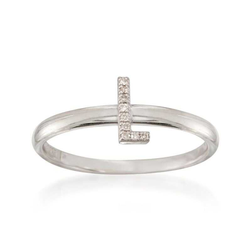 Diamond Accent Mini Initial "L" Ring in Sterling Silver image number 0