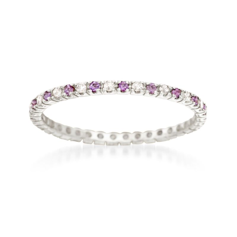 .15 ct. t.w. Amethyst and .16 ct. t.w. Diamond Eternity Band in 14kt White Gold. Size 9 image number 0