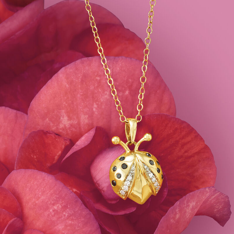 .10 ct. t.w. Black and White Diamond Ladybug Pendant Necklace in 14kt Yellow Gold image number 2