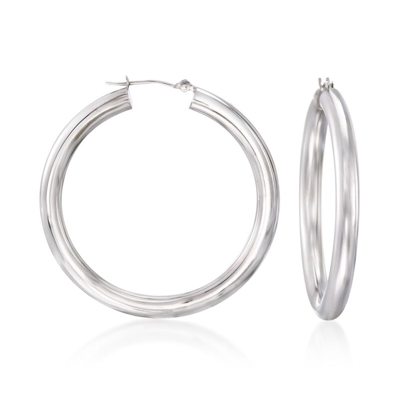 4mm 14kt White Gold Hoop Earrings image number 0
