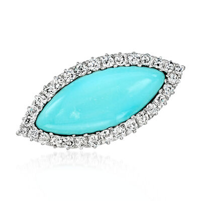 C. 1920 Vintage Turquoise Navette Pin with 2.00 ct. t.w. Diamonds in Platinum and 14kt Yellow Gold