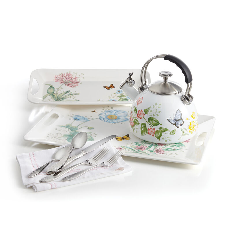 Lenox &quot;Butterfly Meadow&quot; White Enamel Stainless Steel Tea Kettle image number 3