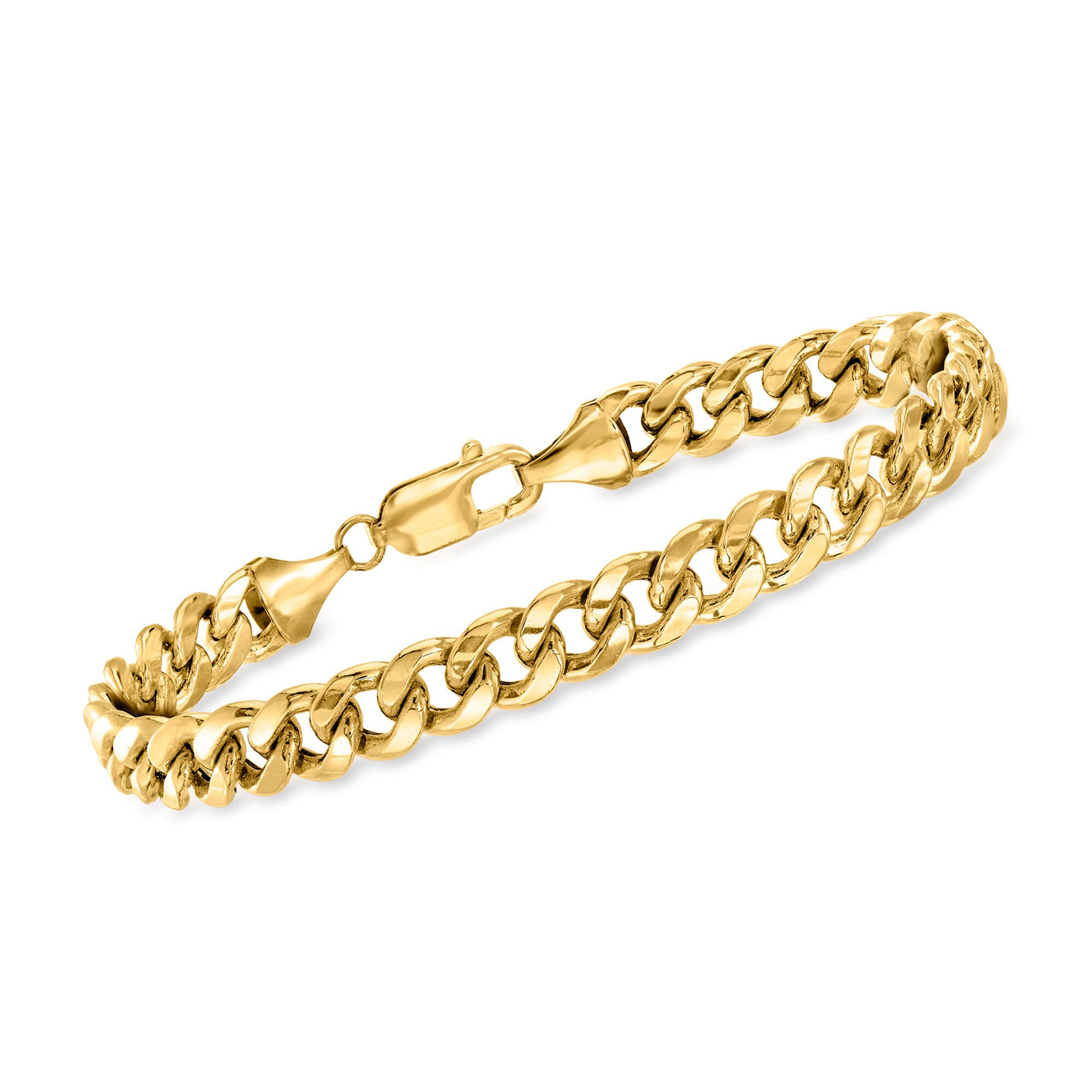 Men s 8mm 14kt Yellow Gold Curb Link Bracelet. 8.5