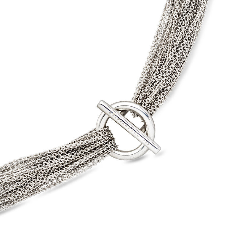 C. 2000 Vintage Tiffany Jewelry Sterling Silver Multi-Strand Circle Toggle Necklace. 18" image number 2