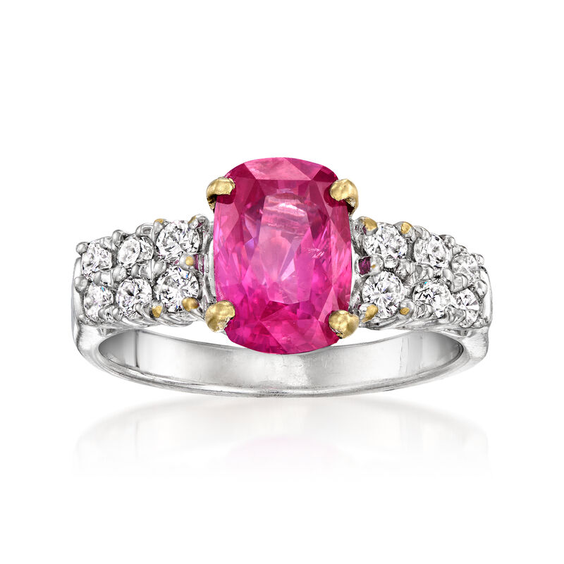 C. 1980 Vintage 2.82 Carat Pink Sapphire Ring with .48 ct. t.w. Diamonds in 18kt White Gold. Size 6.5 image number 0