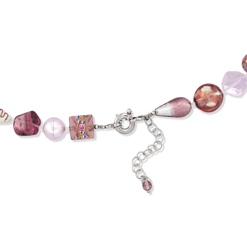Italian Pink and Purple Murano Glass Bead Necklace with Sterling Silver. 18&quot; image number 2