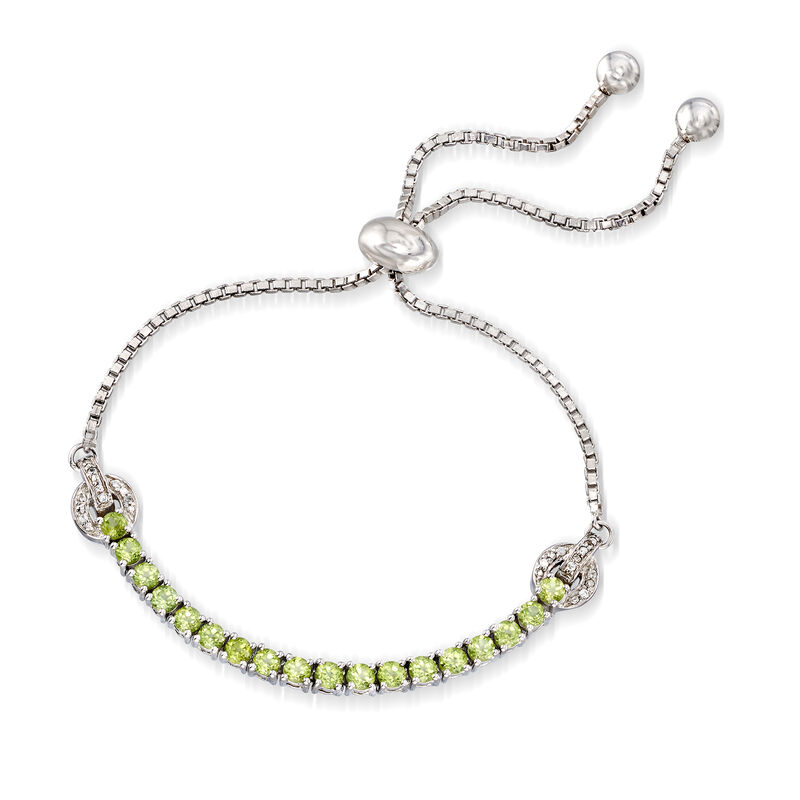 1.70 ct. t.w. Peridot Bolo Bracelet with White Zircon Accents in Sterling Silver image number 2
